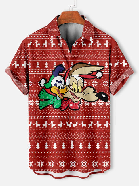 Men's Christmas Cartoon Funny Graphic Short Sleeve Hawaiian Shirt